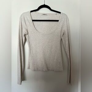 Buck Mason Lightweight Scoop Neck Long Sleeve Top in Light Beige